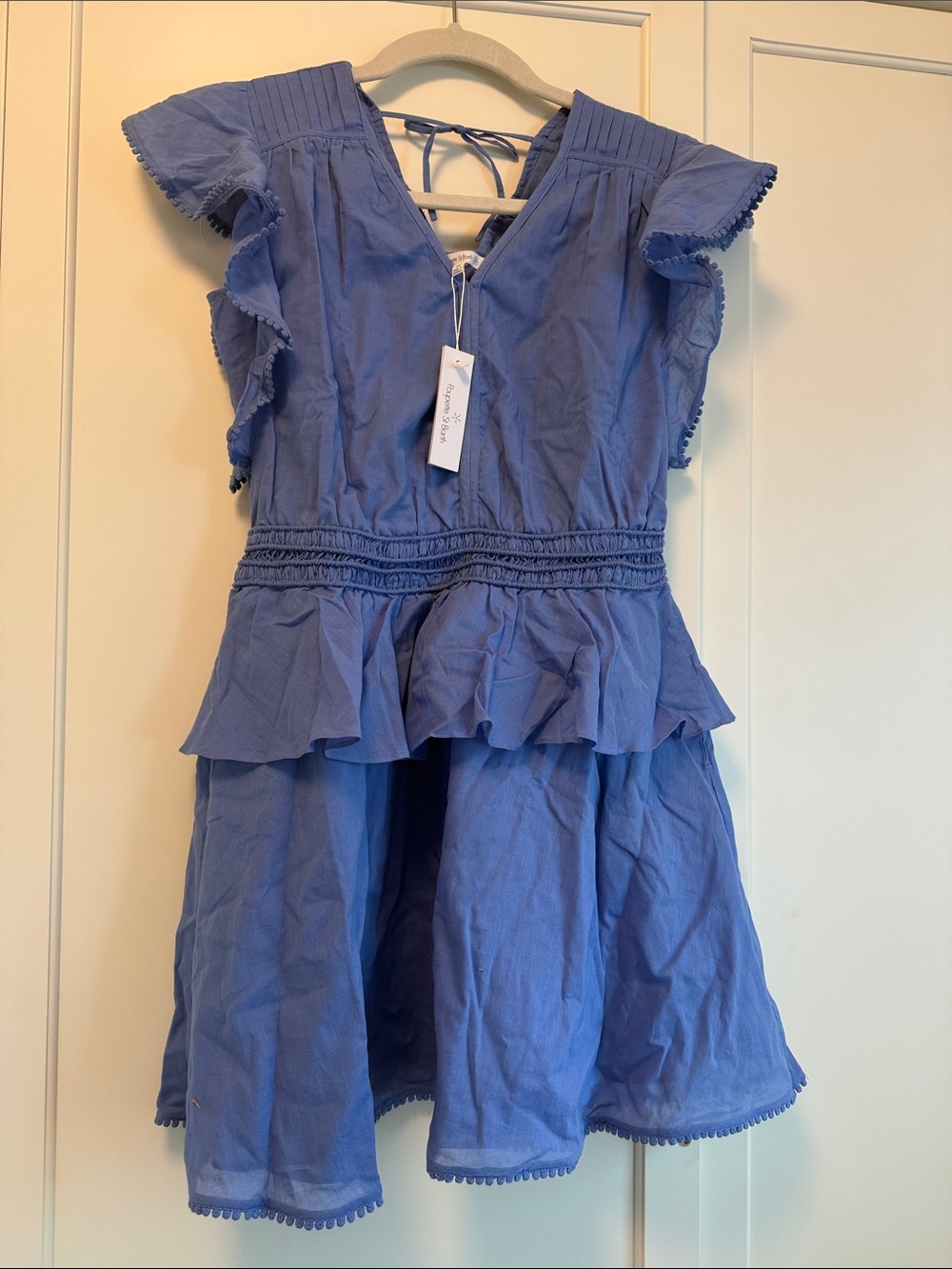 Poupette St. Barth Girls Periwinkle Blue Ruffle Cotton Dress